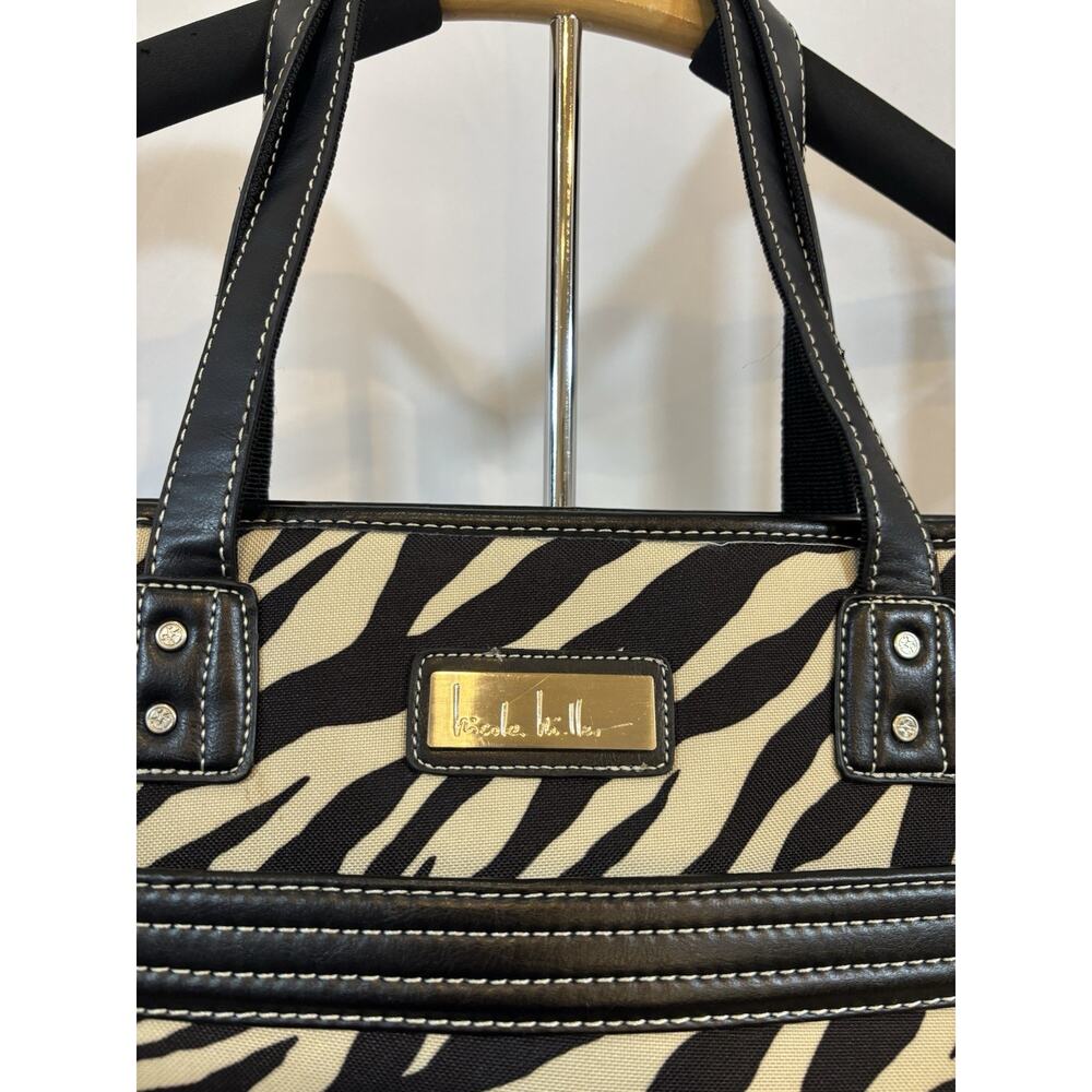 Nicole Miller Zebra Print Tote Bag Large Canvas‎ Work Travel Purse Black Cream - Picture 2 of 8